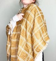 NWT Madewell Cotton Wool Light Weight Plaid Frayed Blanket Scarf Warm Camel