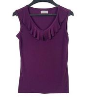 Van Heusen Sleeveless Stretch V-neck Ruffled Purple Top XS