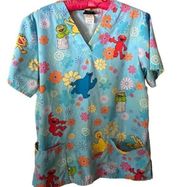 Sesame Street short sleeve v-neck scrub top with Seasame Street characters