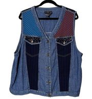 Carole Little II mixed media chambray denim vest women's 16W paisley striped vtg