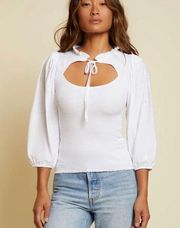 Nation LTD Abrielle Victorian Ruffle 3/4 Length Sleeve Tee In White Size L