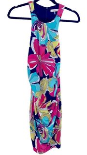 TRINA TURK TROPICAL PINK GREEN YELLOW FLORAL PRINT SLEEVELESS BODYCON DRESS S