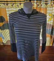 MARC of New York Gray and cream horizontal stripe top long sleeve hooded L