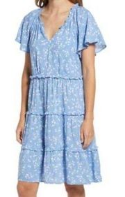 Beachlunchlounge collection NWOT blue floral ruffled tiered dress s