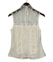 Jessica McClintok Collections Size 14 Cream Lace Sleeveless Cottagecore Blouse