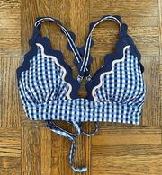 Xhilaration Navy Blue & Baby Pink Gingham Ruffle Triangle Bikini Top