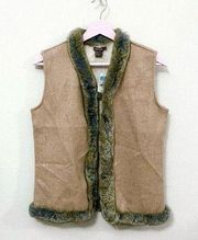 NWT J. McLaughlin Alina Fur Trim Vest Camel/Off-White Solid Size S