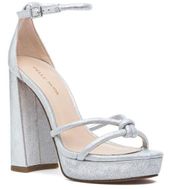 Pelle Moda Gillian Sandal 9.5 Silver Metallic Suede Open Toe Ankle Strap Heel