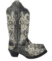 Corral Gray White Inlay Leather Pointed Toe Western Cowboy Boots Country 6.5 M