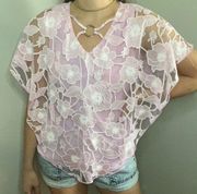 Notations Y2K Floral Pink Lace Blouse