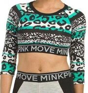 Move Fierce Athletic 3/4 Sleeve Crop Top Black White Leopard Womens XS