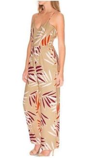 Finders Keepers Women's Floral Sleeveless Y String Back Tan Jumpsuit Size S