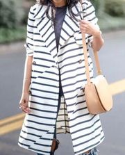 New Madewell Women’s Parcel Striped Trench Coat Jacket Black & Ivory Belted S