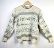 Vintage  Wool Pastel Fair Isle Nordic Holiday Sweater Womens L