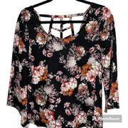 Floral Boho Shirt with Cage Back Size Medium Women