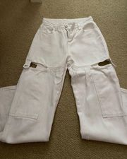 White Cargo Jeans With Cutouts