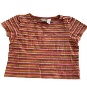 Liz Claiborne Shirt Women Large Petite Orange Stripe Crew Neck Short Sleeve Knit