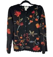 Vintage Coldwater Creek Heavily Floral Embroidered Button Up Cardigan