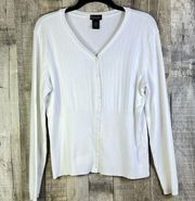 Rafaella Size Large Button Front Long Sleeve V-Neck White Lightweight Ca…