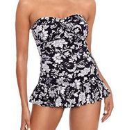 Ralph Lauren Toile Floral Twisted Skirted One-Piece Swimsuit Black US 6 NWT