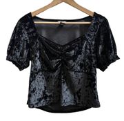 Black Crushed Velvet Puff Sleeves Top Junior Size Medium