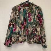 Women's Medium Corduroy Blazer Multicolor Abstract Zip Jacket