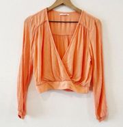 Womens  Orange Surplice Cross Over Long Sleeve Crop Top