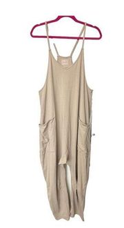 Free People Hot Shot Womens Small Beige Jumpsuit Oversized Solid Sleeveless