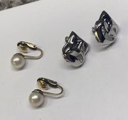 Lot Of 2 - Sterling Drama Mask Screw On - Winard 12k 1/20 GF Clip On Earrings