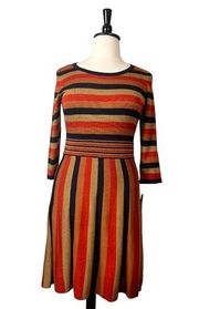 Dress Fit Flare Sweater Orange Brown Stripes New Women’s Size XL