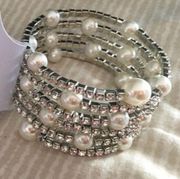 New Badgley Mischka  Silver & Pearl Wrap Bracelet