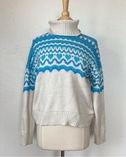 Blue & White Fair Isle Turtleneck Sweater