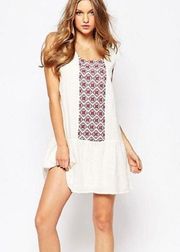 Mango Drop Hem Embroidered Boho Dress