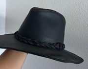 Vintage Wilsons Black Leather Cowboy Hat Cap Size Medium Woven Braided Band