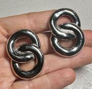 Givenchy Paris  NY silver tone double hoop  vintage clip on earrings