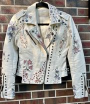 Embroidered Vegan Leather Moto Jacket