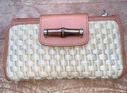 Spartina 449 Brown Leather and Woven Fabric Wallet 7.5 x 4 inches