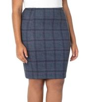 NWT Liverpool Blue Plaid Print Stretch Pencil Skirt Size 6P