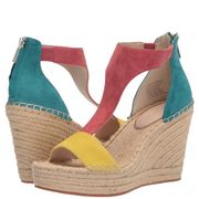 Kenneth Cole Olivia T Strap Espadrille Suede Wedges NEW Size 8.5 Coral Multi