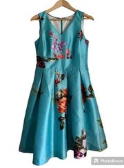 Plunge Rose Bouquet Print Dupioni Banded Empire Dress Custom Size