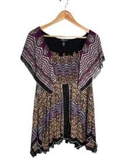 Style & Co Blouse Tribal Multicolor Tiered Eclectic Size XL EUC