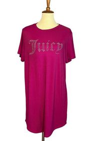 Juicy Couture Mini T-shirt Dress XL Ribbed Rhinestone Logo Fuchsia PInk Oversize