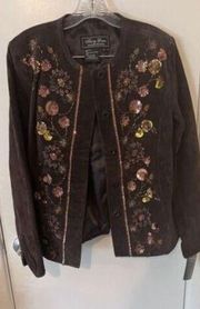 TERRY LEWIS Classic Luxuries Brown Sequin Leather Jacket Size XS