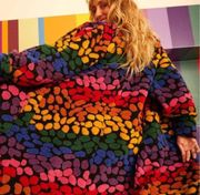 EUC Farm Rio Rainbow Fleece Cardigan Duster Coat