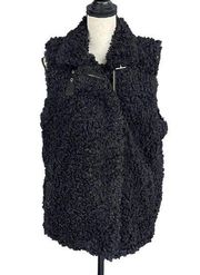 INC Large Faux Fur Vest Full-Zip Sleeveless Lined Pockets Collared Black New