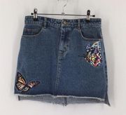 Honey Punch  Denim butterfly step hem Jean skirt