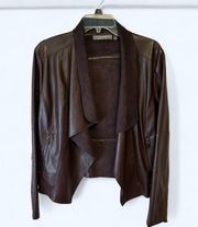 Bagatelle designer draped faux leather maroon jacket, retro, asymmetric, Large