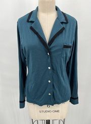 Cosabella Long Sleeve Pajama Top Sz S Blue Black Trim Cotton/Modal