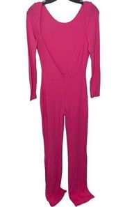 Naked Wardrobe Women's XL Straight Leg Jumpsuit Pink Long Sleeve Open Back NWOT