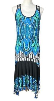 Joseph Ribkoff Midi Dress Size 12 Blue Paisley Boho Artsy Colorful Sleeveless